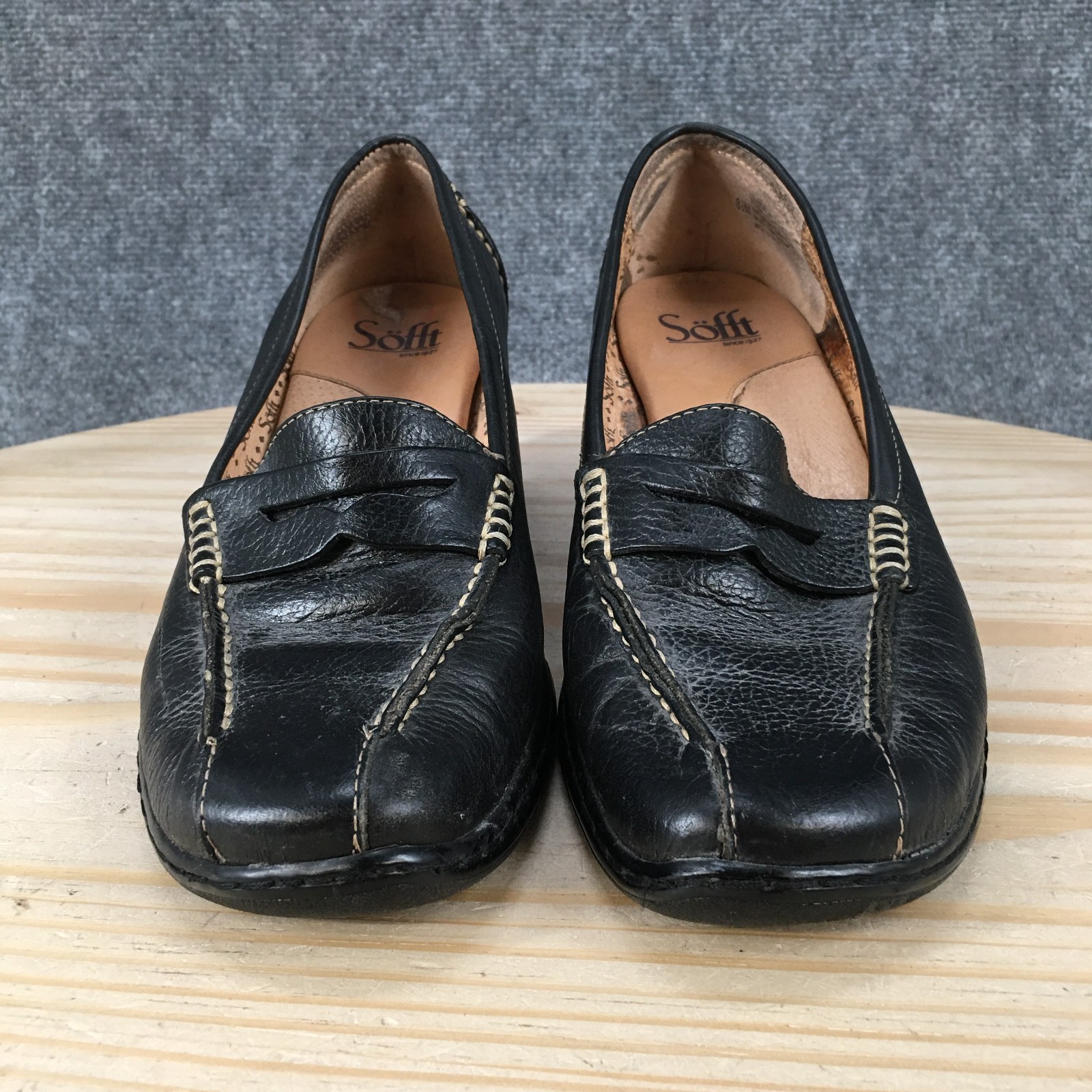 Sofft Noelle Penny Loafer Pump Shoes Womens 8.5 M Wedge Casual Leather Black
