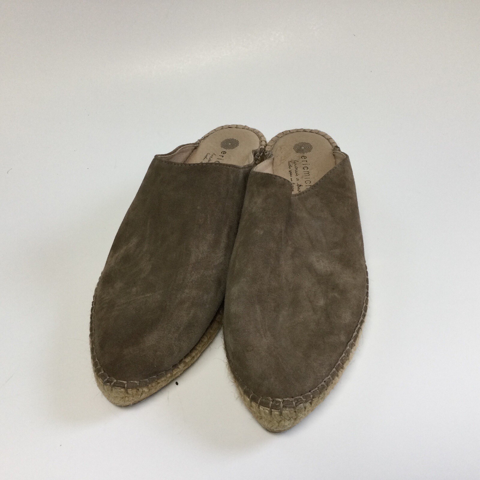 Eric Michael Espadrille Woman Suede Slip On Mule Shoe Size 40 US 9 Mauve Beige