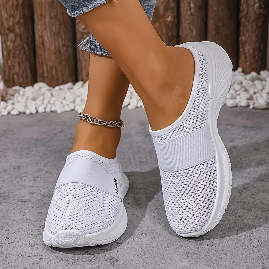 Women’s Slip-On Sneakers Breathable Fabric Lightweight PVC Sole Comfort Shoes