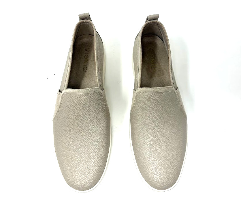 Vionic Cambria Beige Leather Slip-On Shoe Womens Sz 9.5 Wide Comfort Sneakers