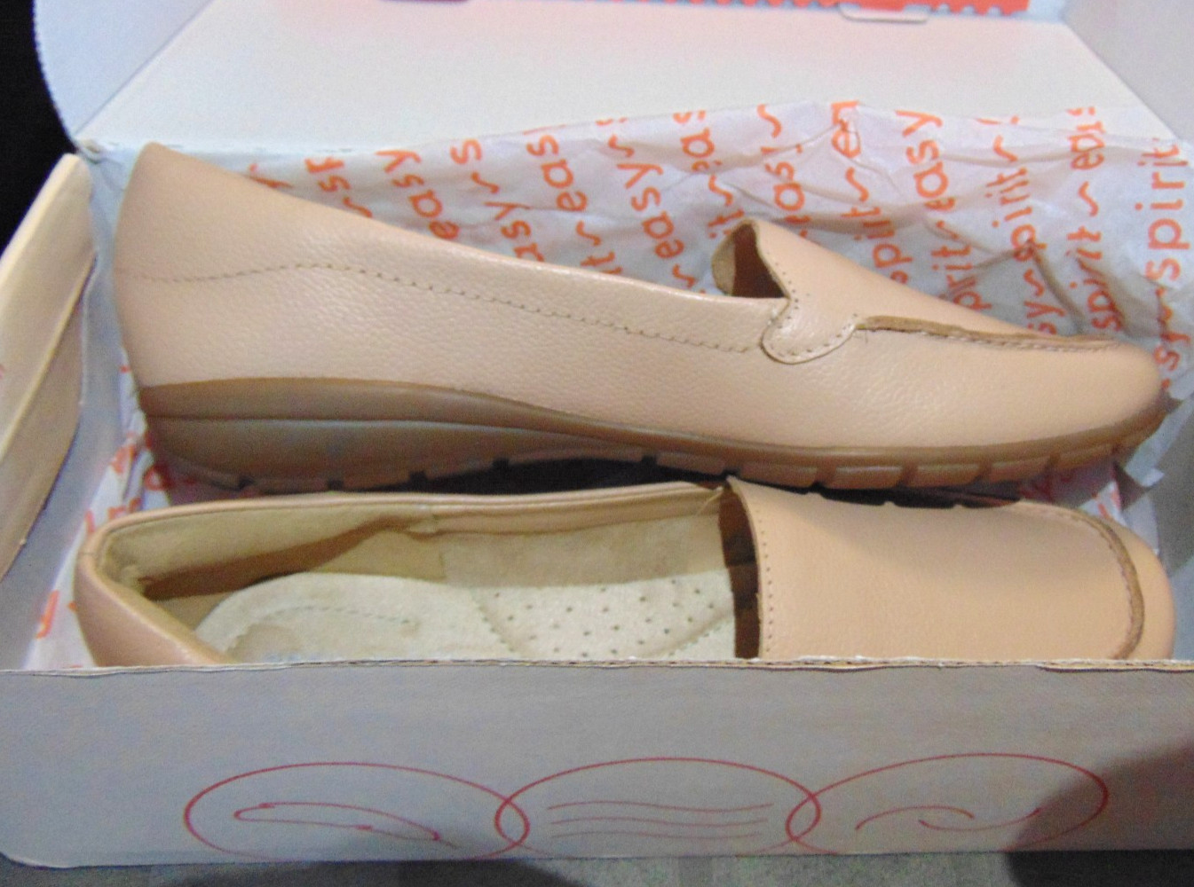 EASY SPIRIT ABIDES NATURAL LEATHER SLIP ON SHOES LOAFERS ARCH CUSHION MOC~8.5N