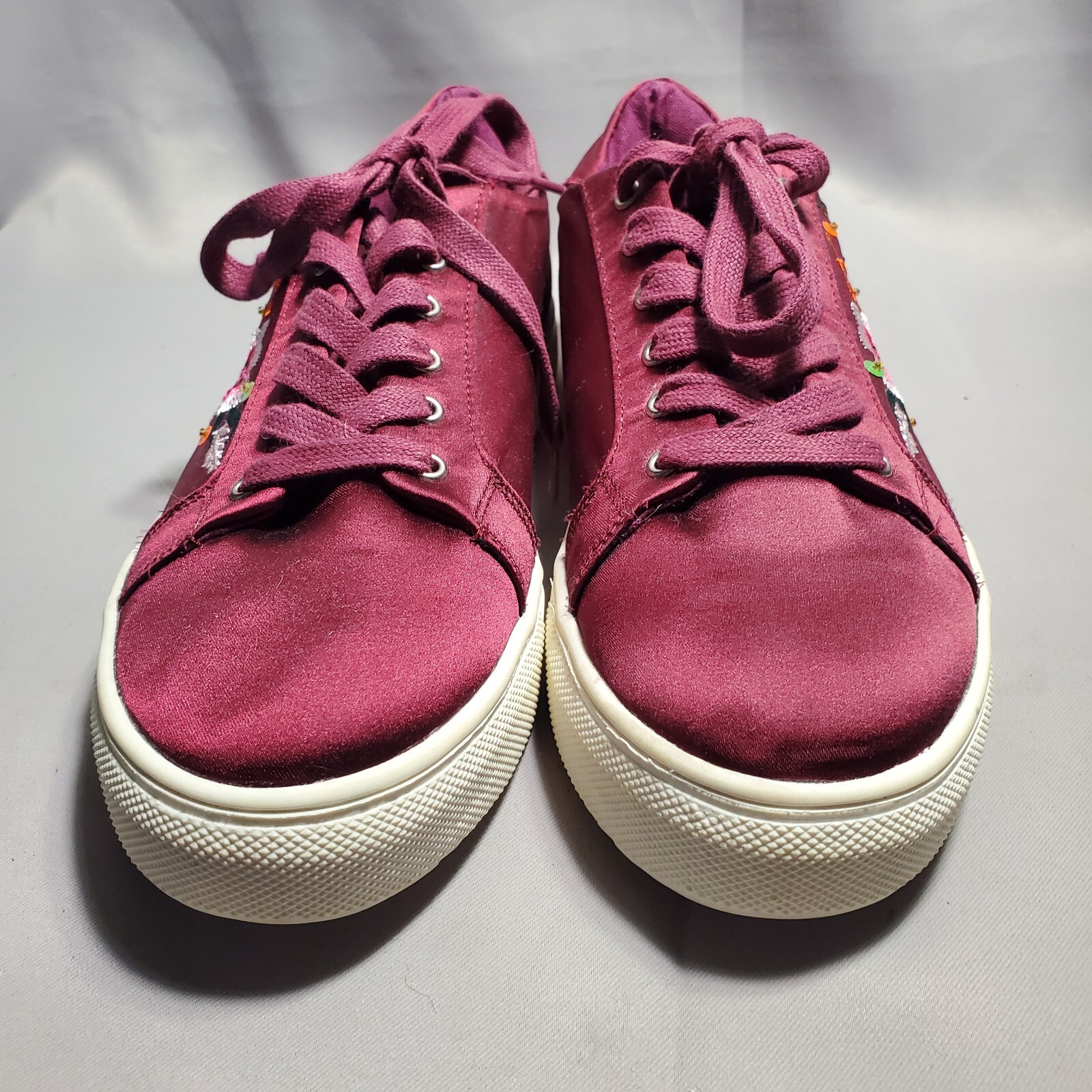 Sneaker Womens Satin Embroidery Casual Fashion Hippie Boho Red Burgundy US 7