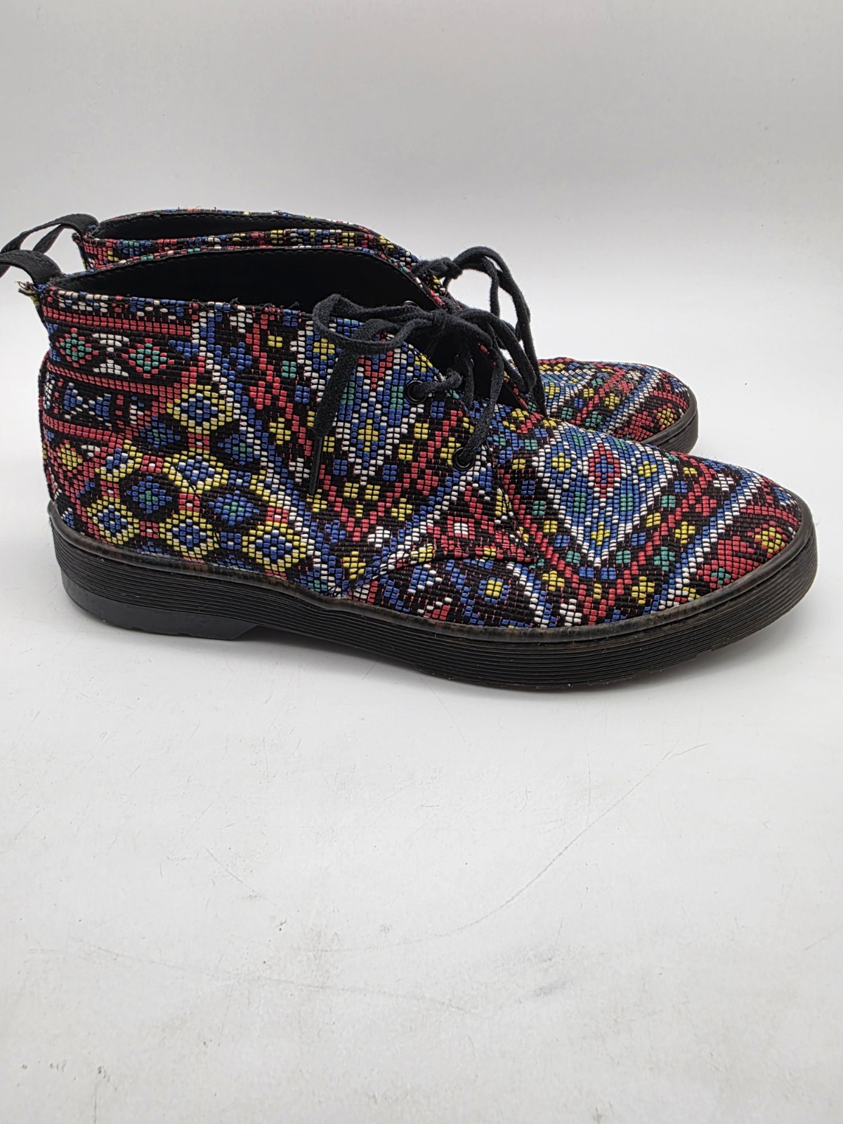 Size 9 – DR MARTENS Daytona Women’s Ankle Boot. Multicolor Woven Aztec Mosaic