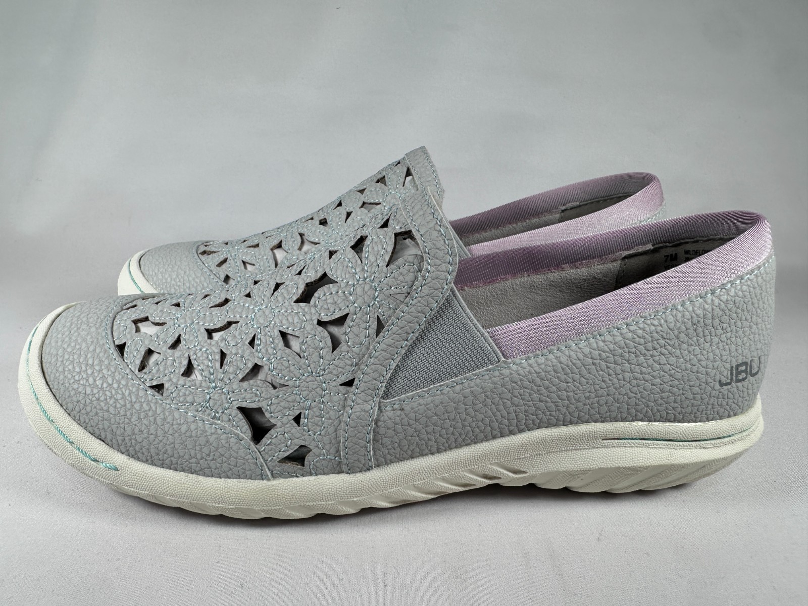 JBU By Jambu Wildflower Moc Oxford Flat Shoes Womens 7M Dove Gray Floral Slip On