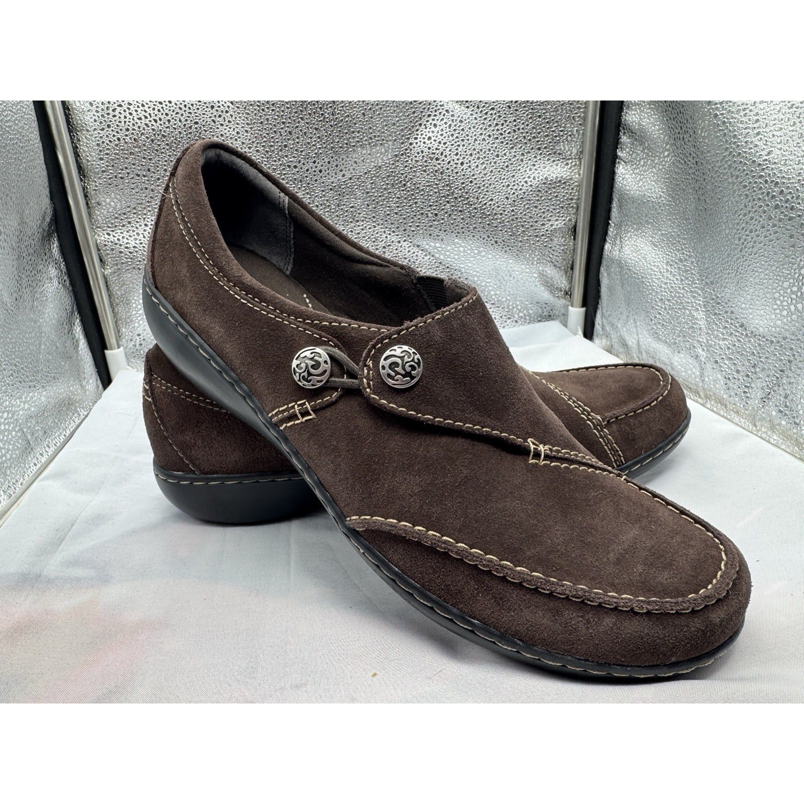 Clarks Bendables Shoes Womens 11 N Un Loop Loafers Brown Suede Ashland Lane Slip