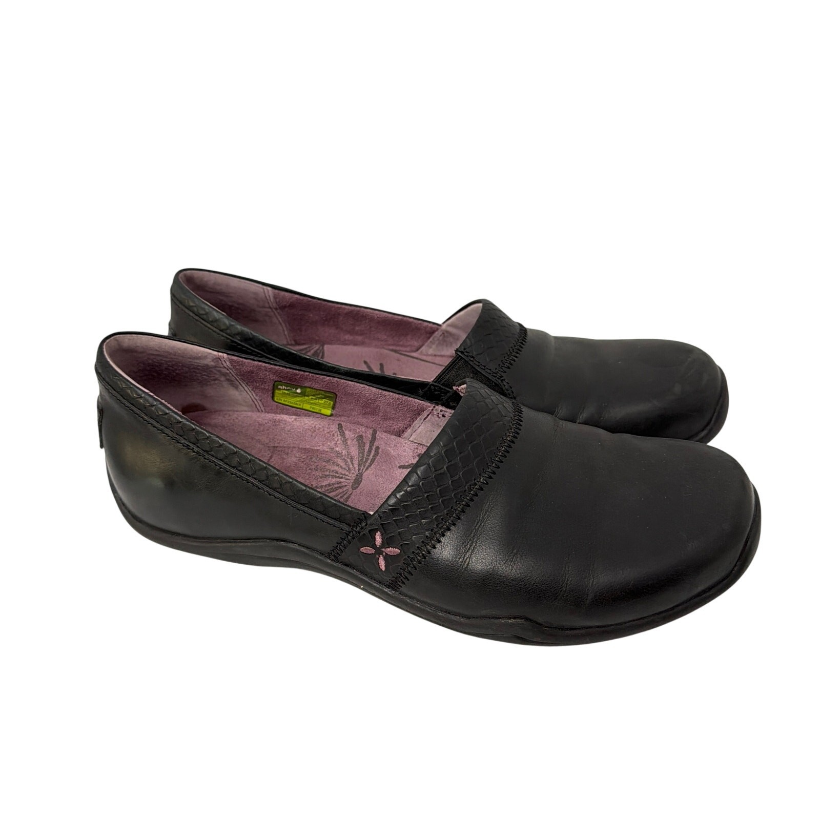 Ahnu Shoes Womens Size 10.5 Jackie Pro Clogs Black Leather Slip On Comfort