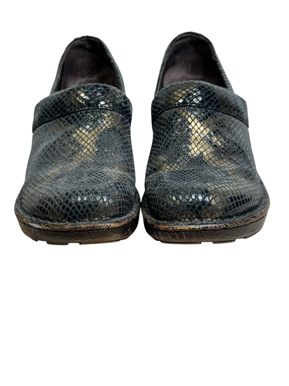 Born Clogs Womens Metallic Snake Skin Pattern US 7 Eur 38 B23603 Nurse Comfort
