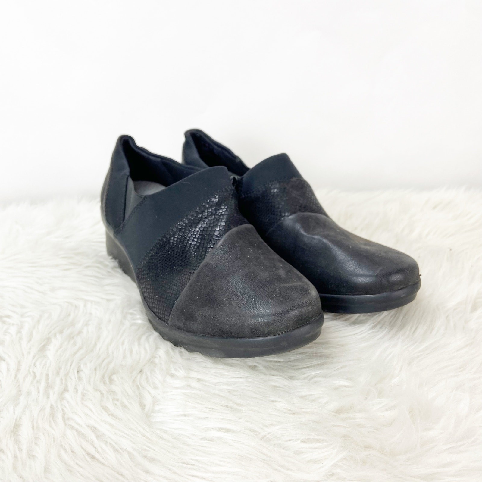Clarks Cloudsteppers 10 W Wide Womens Black Suede Textile Comfort Shoes