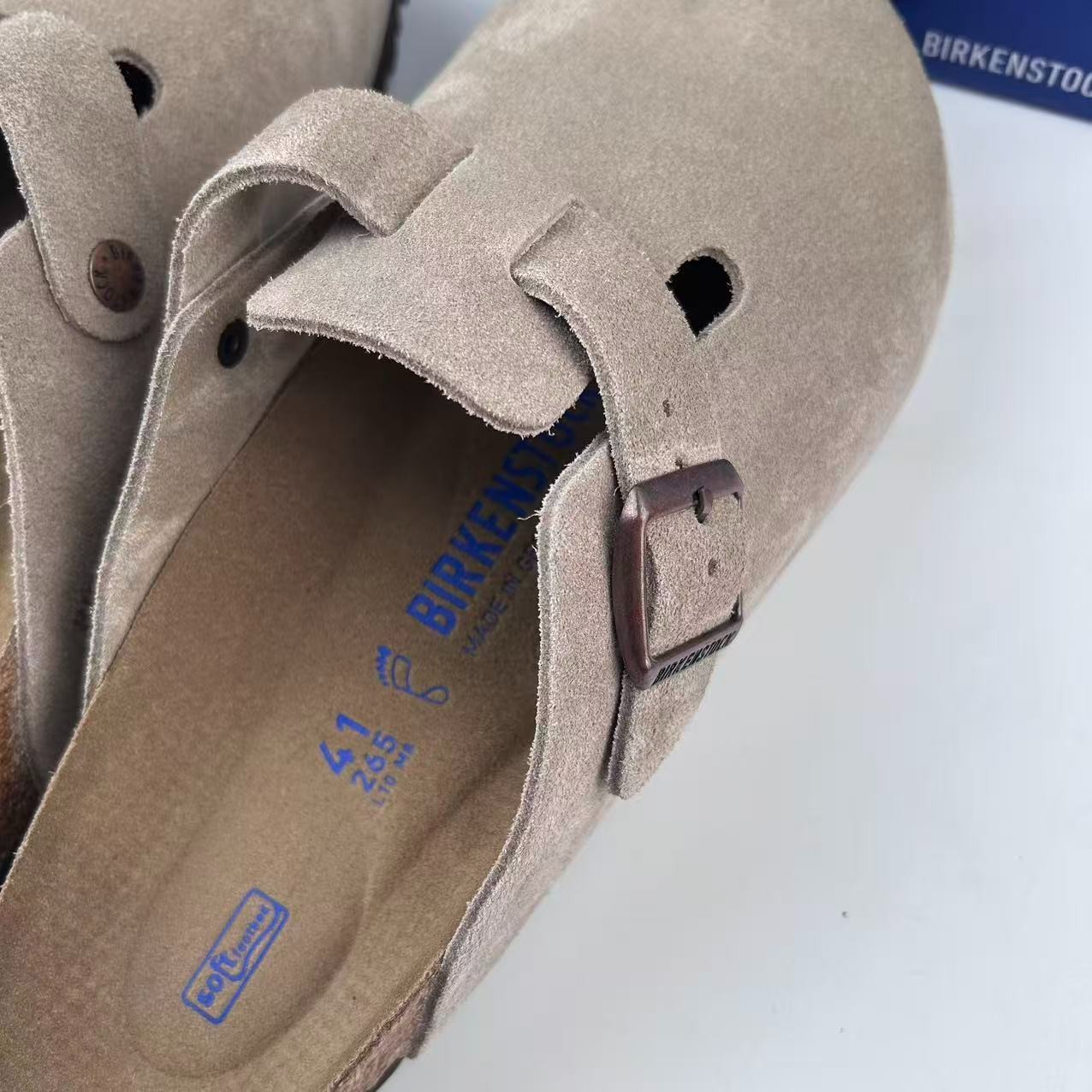 Birkenstock Boston Soft Footbed Taupe Suede Leather Unisex Shoes Clogs EU37-45