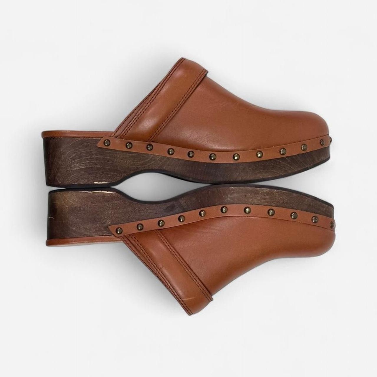 Madewell Womens Cecily Studded Clogs Brown Leather Slip On Mules Size 7.5