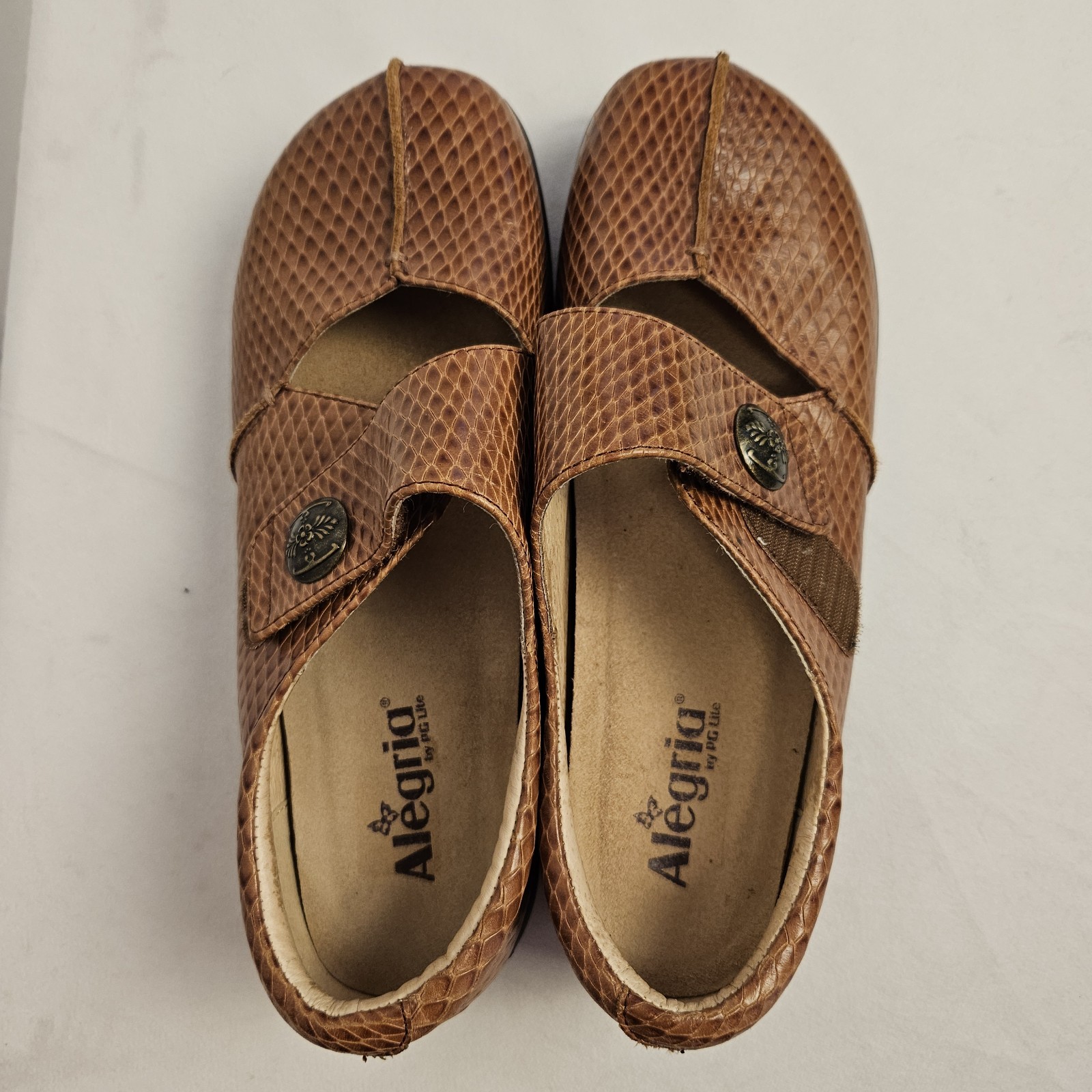 Alegria Brown Snake Embossed Leather Mary Jane Clogs Comfort KAI-712 Size 41