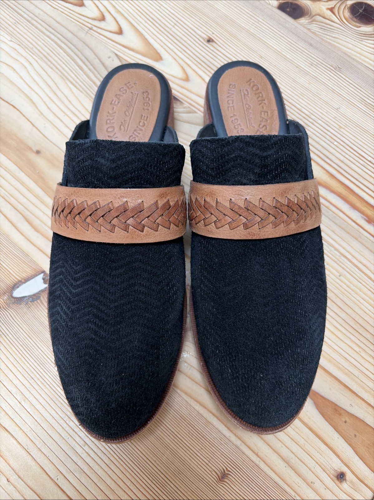 Kork Ease Mules Clogs Shoes Mabie Black Tan Slip-on Comfort Shoes Leather Sz 9