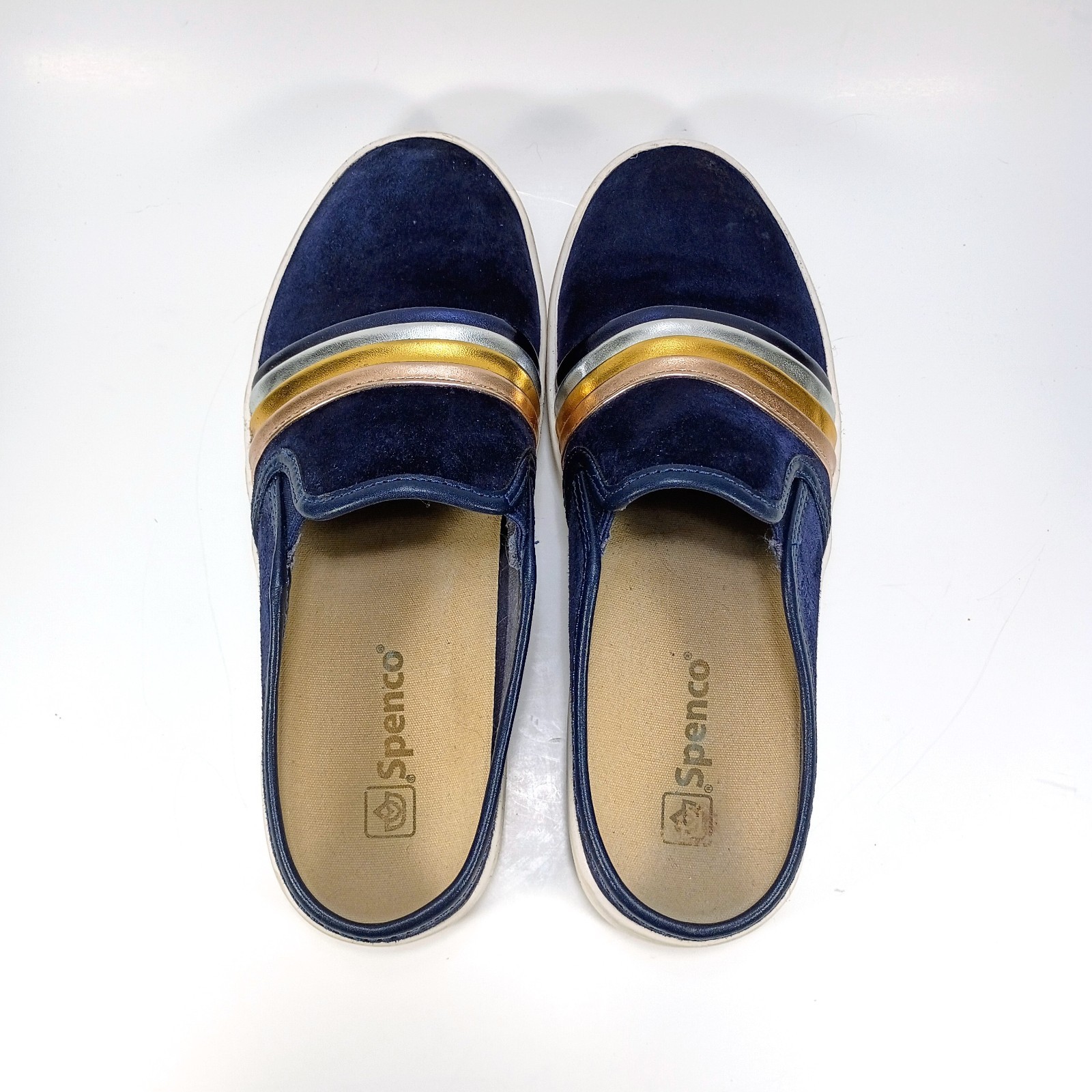 Spenco St Barts Womens 7 Navy Blue Suede Slip On Orthopedic Mules Shoes