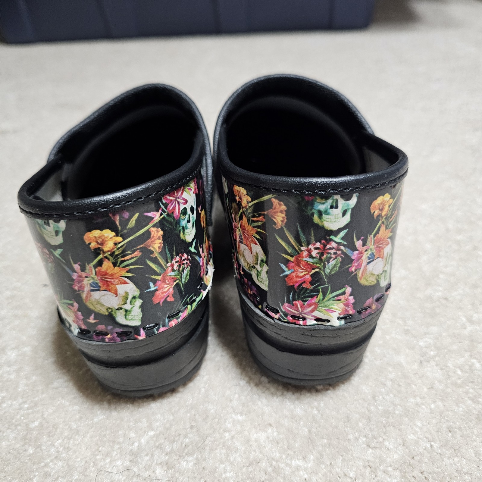 Björk Professional Floral Skull Leather Clogs Size 39/40