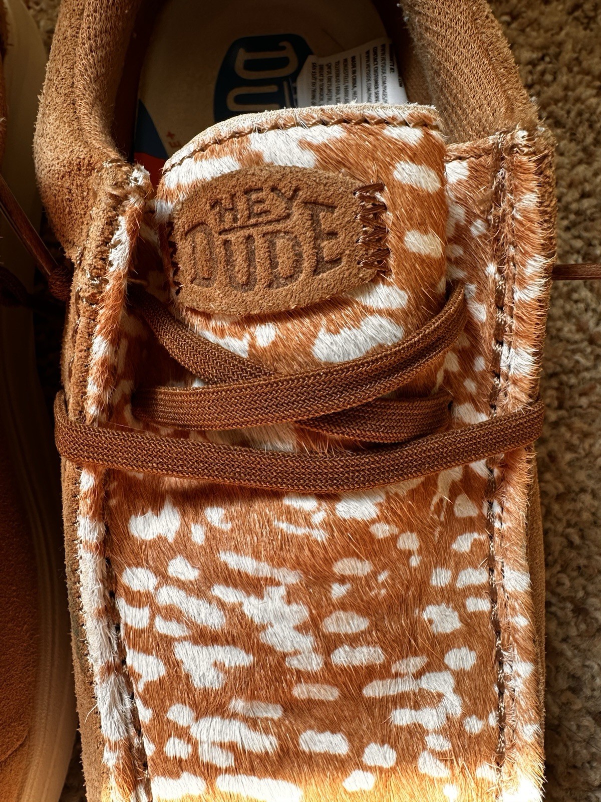 Hey Dude Wendy Comf Luxe Tan Suede Animal Print Slip-On Comfort Shoes W6