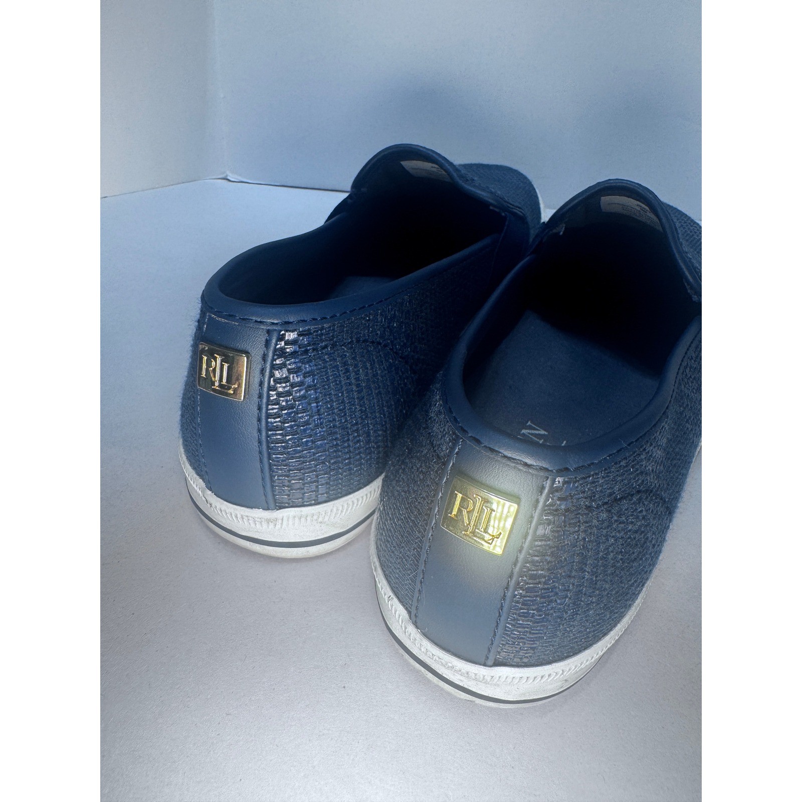 Lauren Ralph Lauren Jinny Navy Blue Woven Slip On Sneakers Shoes Womens 9 Preppy