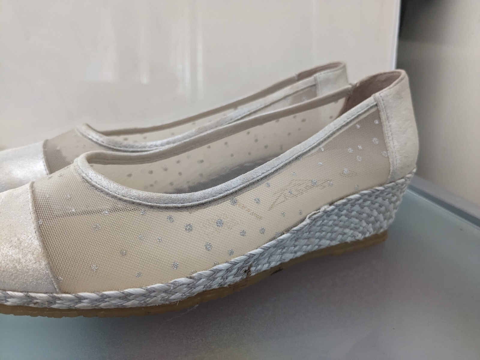 SPIFFY LEATHER/SYNTHETIC MESH UPPER S37 AU 6.5 WEDGE SHOES MADE IN SPAIN AS NEW