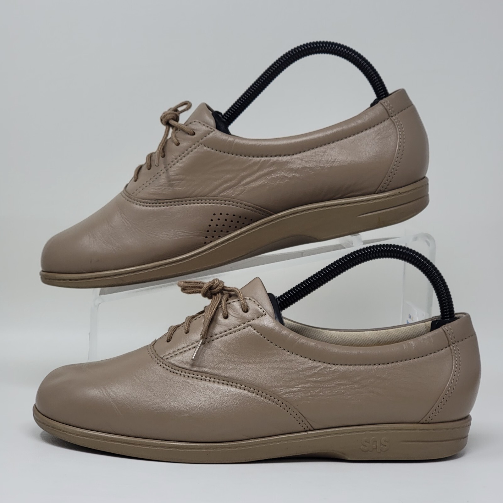 SAS Womens Whisper Plain Toe Lace Oxford Walking Duty Shoe Mocha Size 9 Preowned