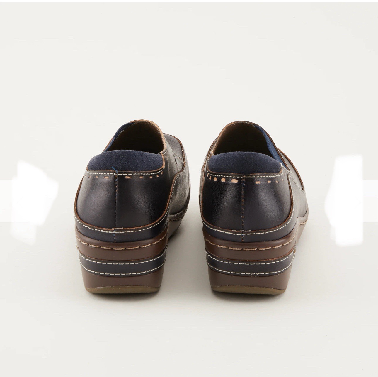 Urban Outfitters Blue and Brown Leather Mules with Moccasin Toe