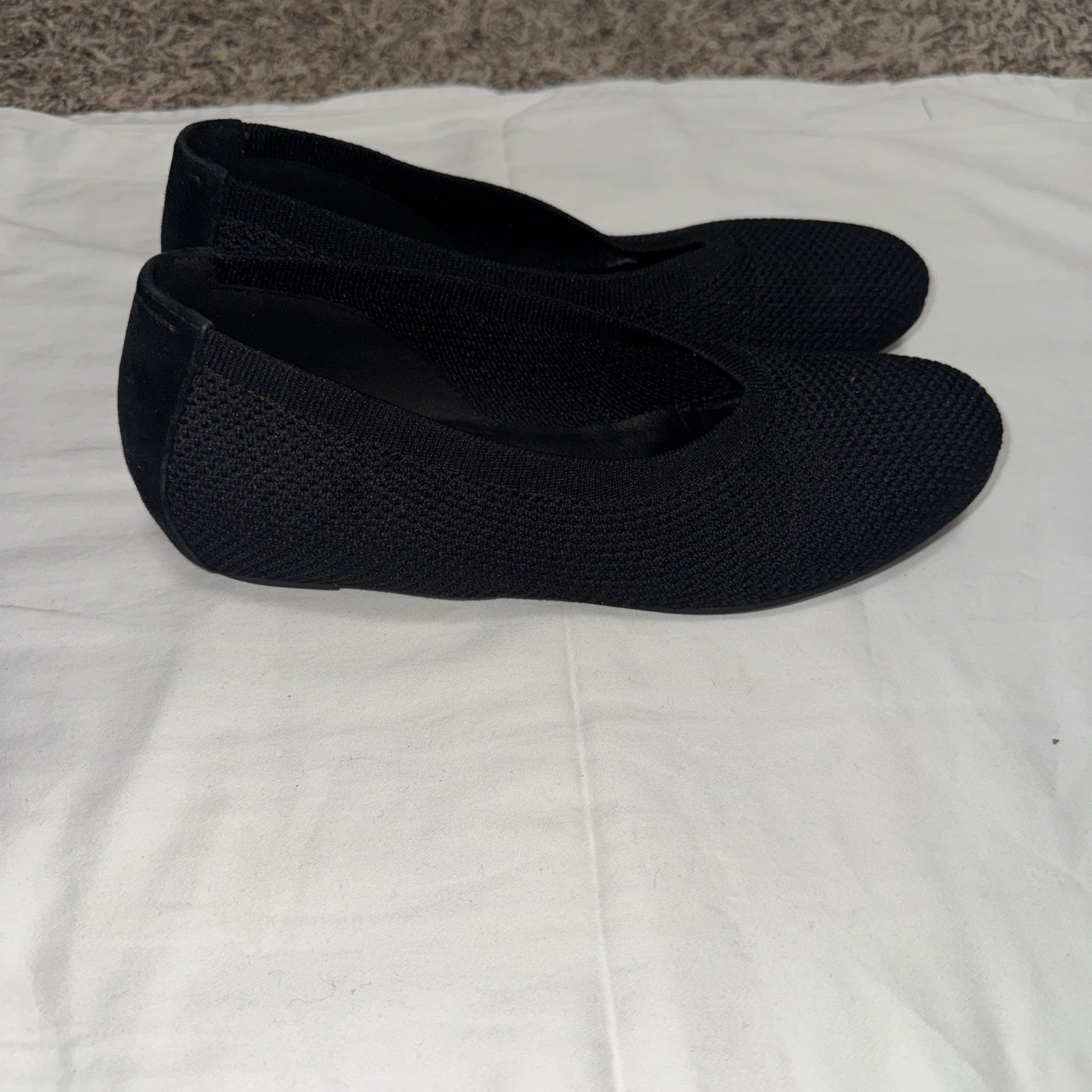 EILEEN FISHER Heaven Black Stretch Knit Low Wedge Ballet Flat Women 8 Shoes