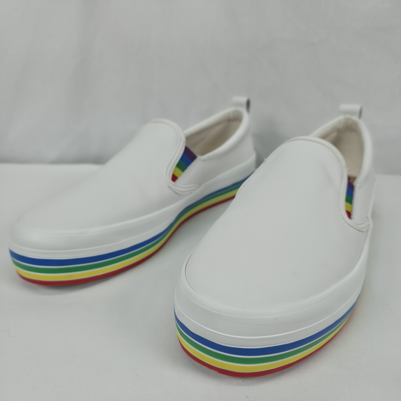 Sperry Womens 8 Rainbow Platform Slip On Pride Casual Sneakers White Shoes