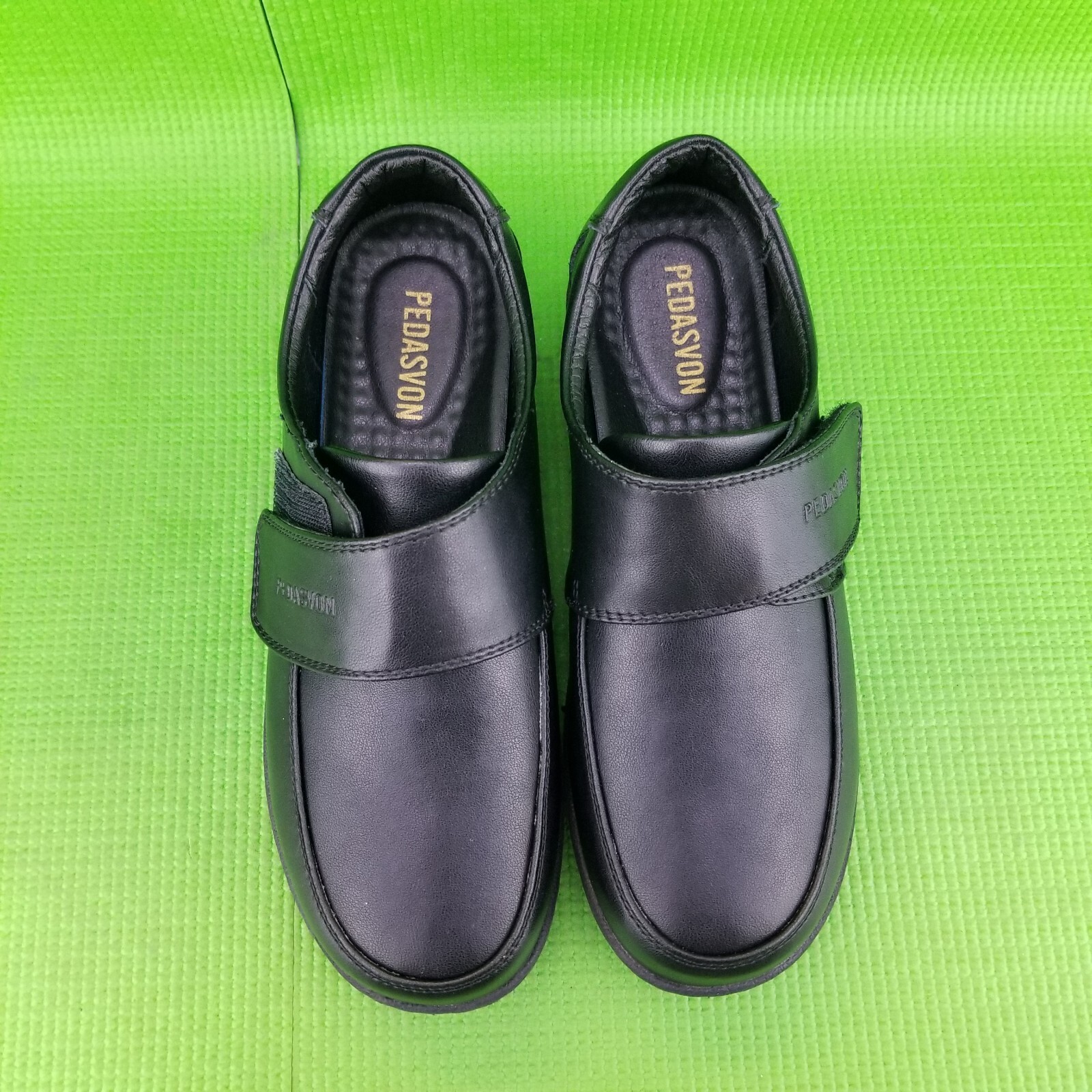 ✅PEDASVON Nursing Restaurant Comfort Shoes Womens 8.5 Black Leather Light Loafer
