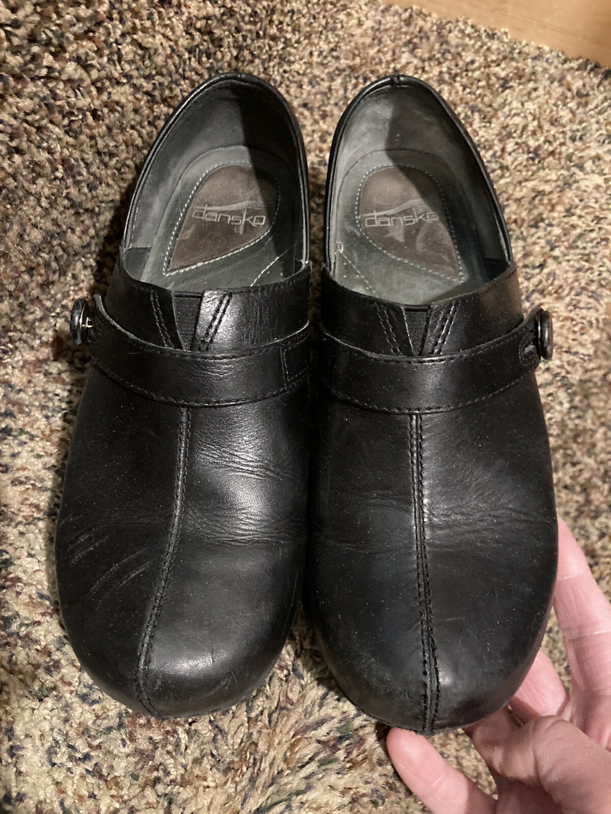 Dansko Solstice Button Strap Black Closed Clogs Professional Size 39 US 8.5-9