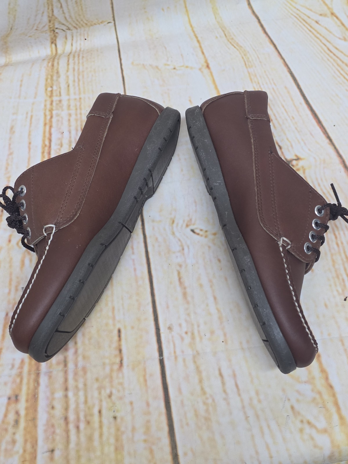 L.L. Bean Womens Blucher Moc Shoes Sz 8.5 M Brown Leather Moccasins Lace Up