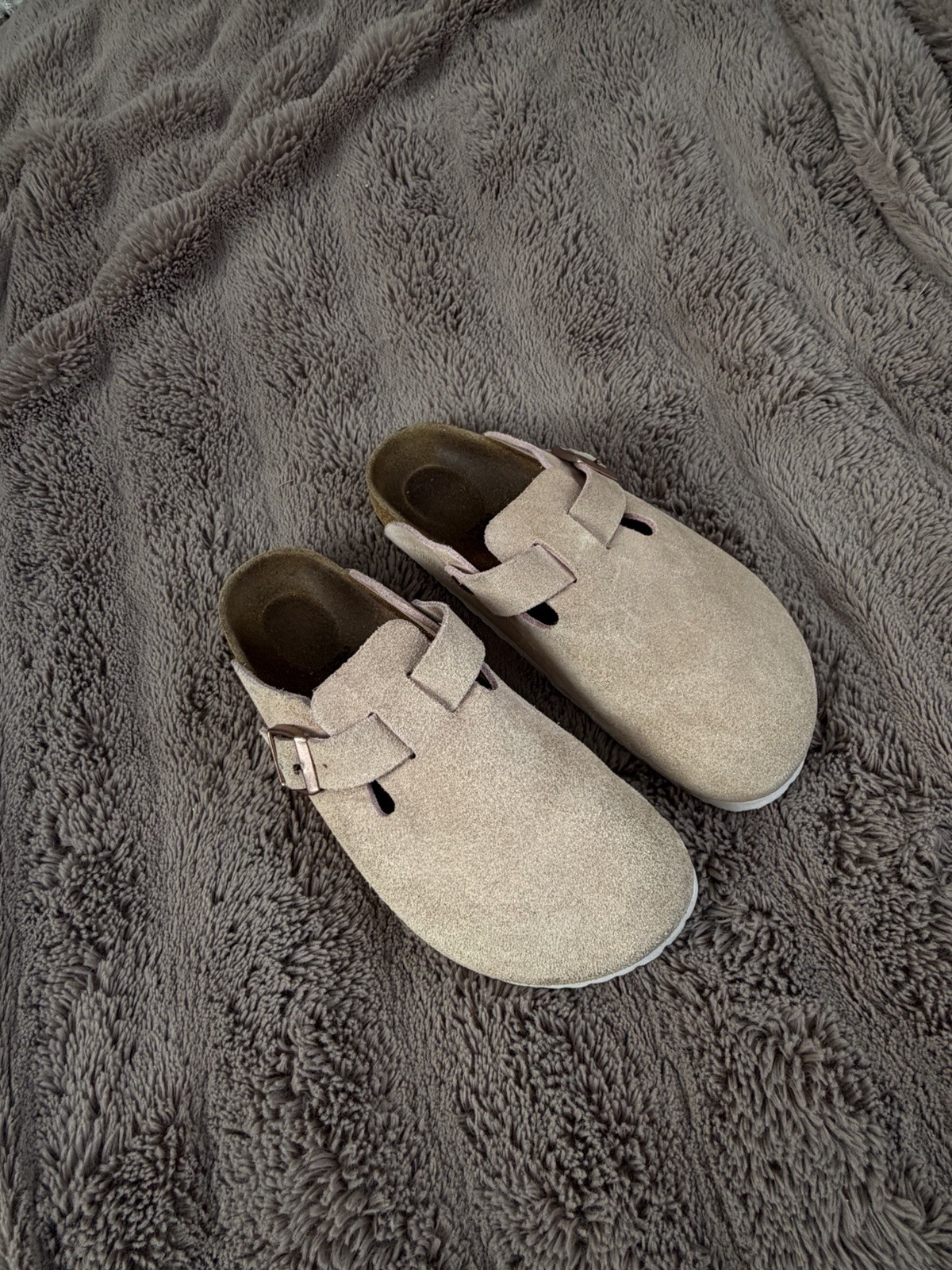 Birkenstock Boston Suede Clogs Sz 38 7-7.5 Women’s Taupe Sandals Made In Germany