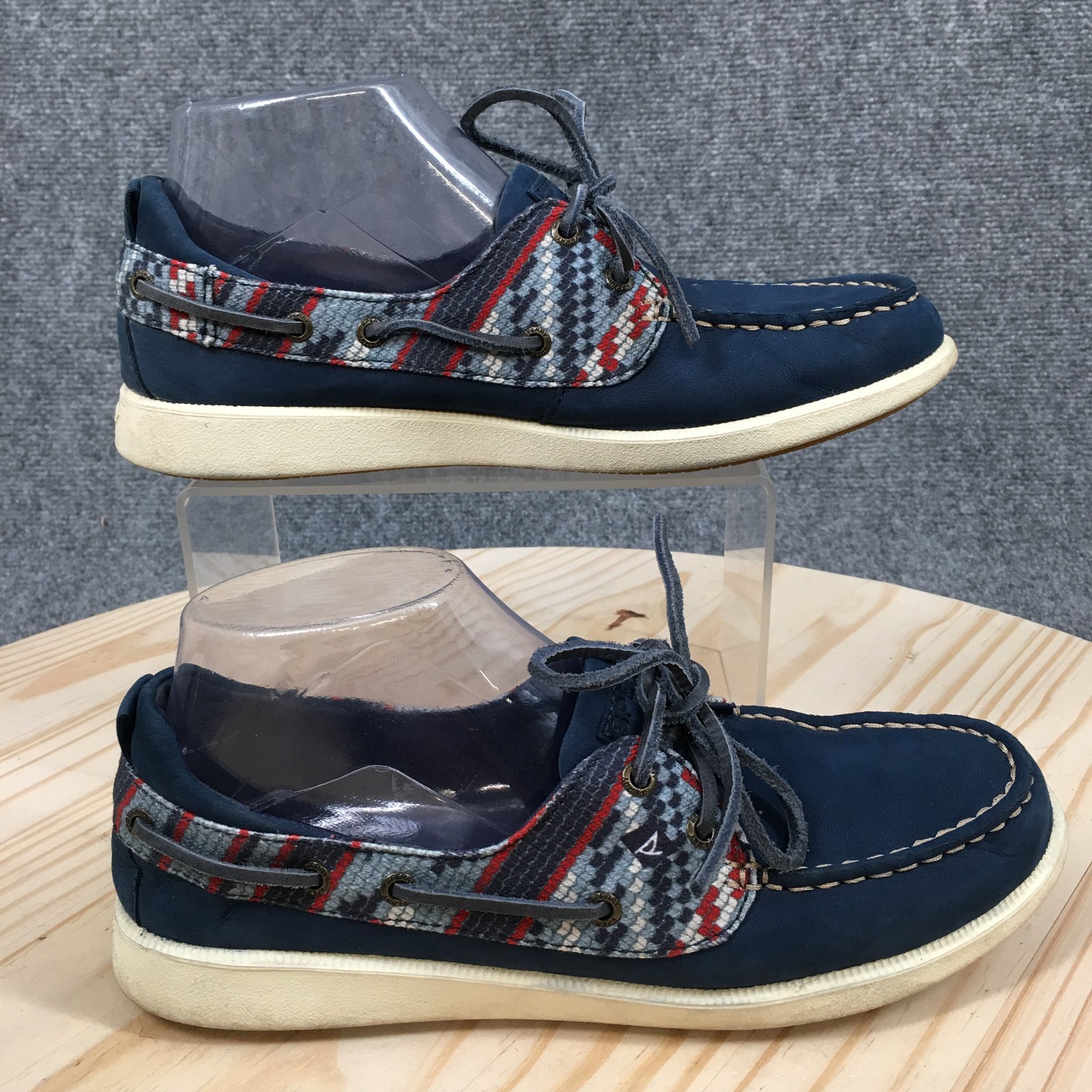 Sperry Boat Shoes Women 8 Blue Koifish Leather Suede Plaid Loafers STS82625