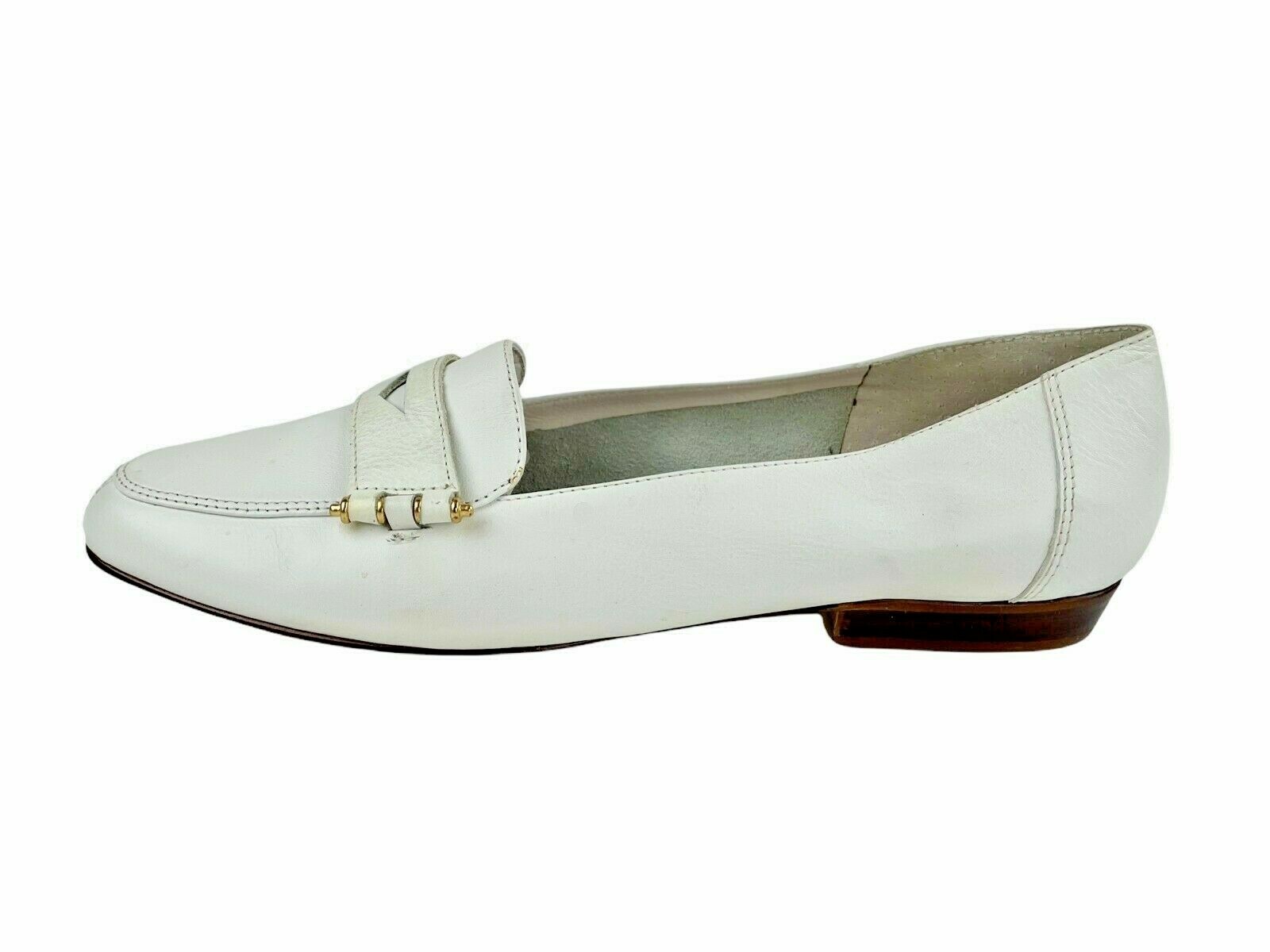 Nine West Womens White Leather Almond Toe Slip On Casual Loafer Shoes Size US 7M