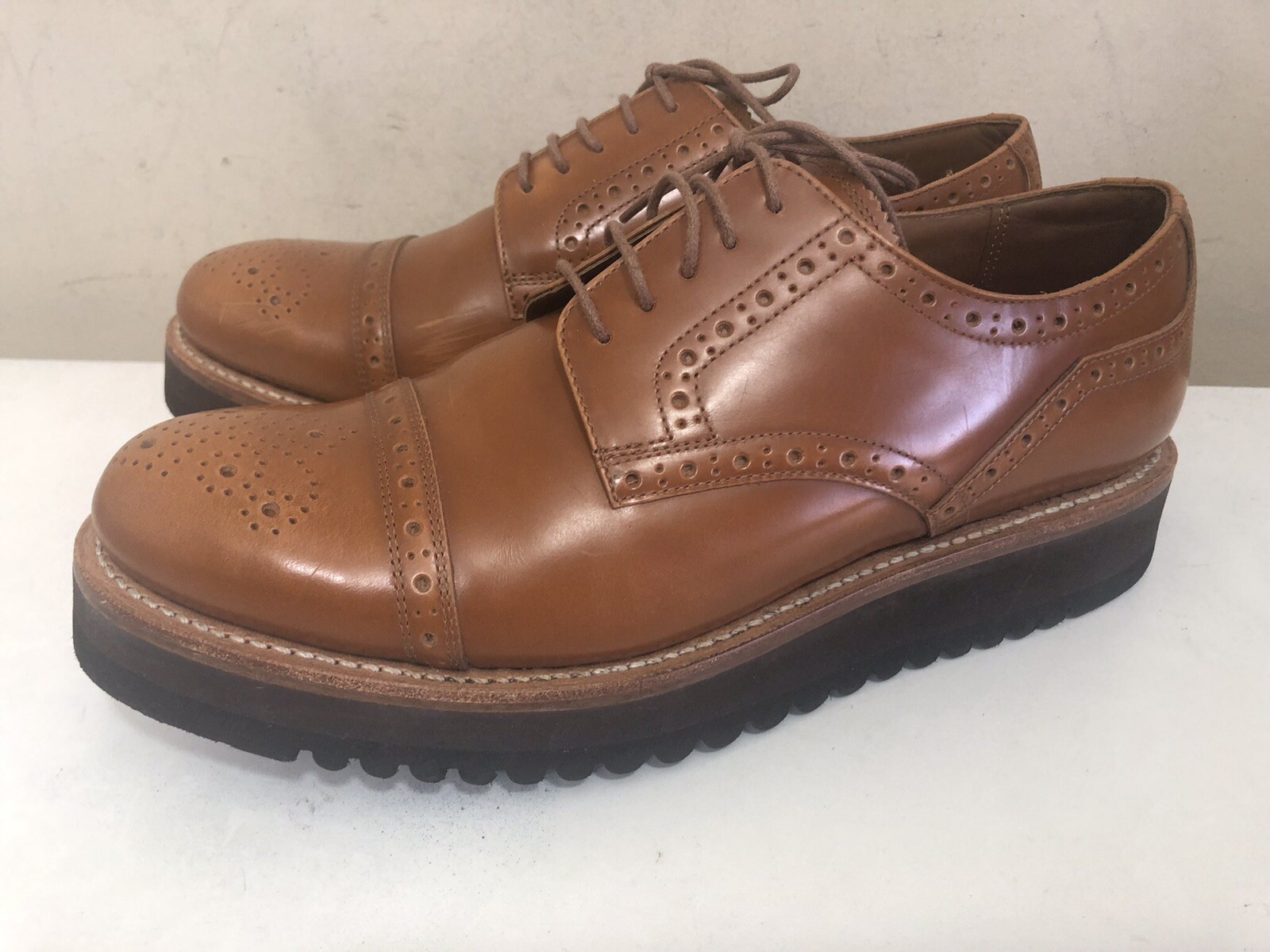 Grenson Platform Wingtip Oxford Saddle Brown Vibram Sole Women s Sz 9.5 UK 7
