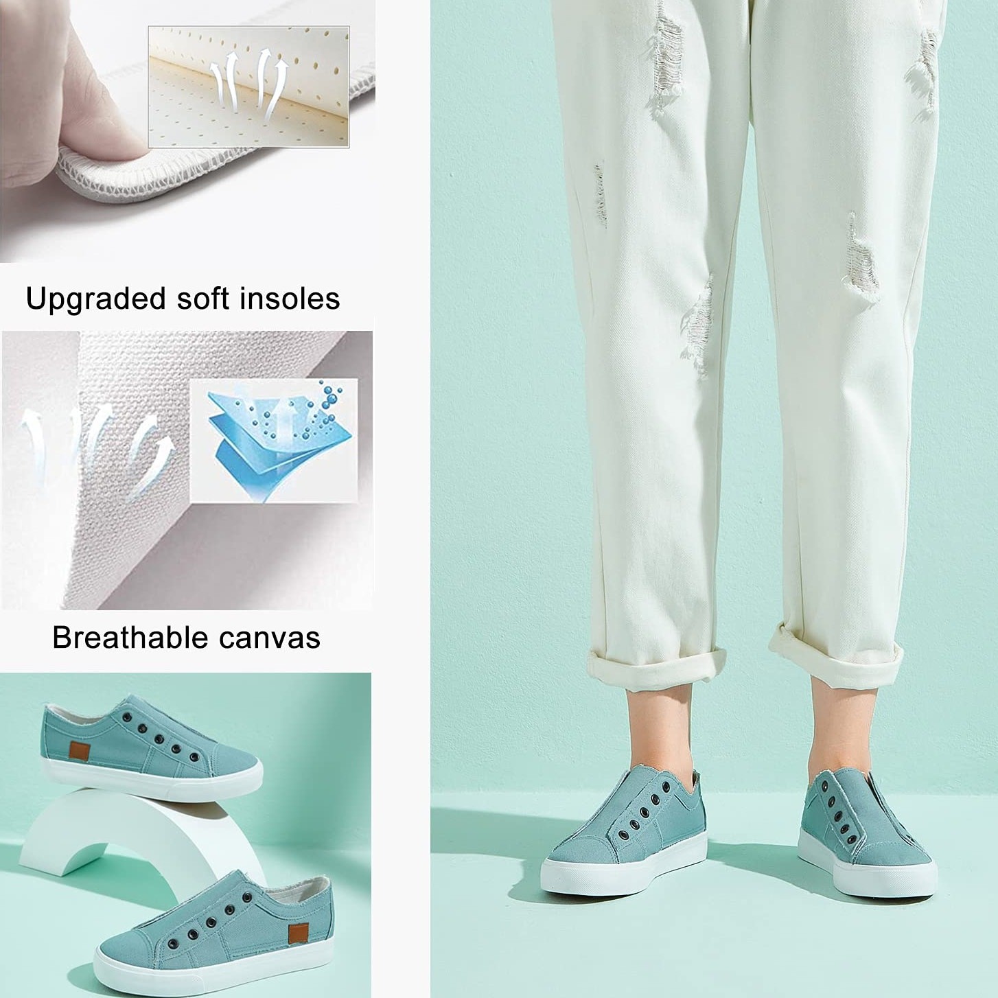 Low Top Women’s Raw Trim Solid Slip On Fashion Canvas Sneakers Size 8 Blue NWOT