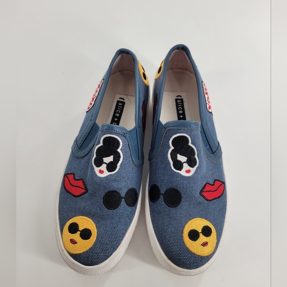 Alice + Olivia Pia Face Slip-on Embroidered Canvas Platform Sneakers 35 / 5