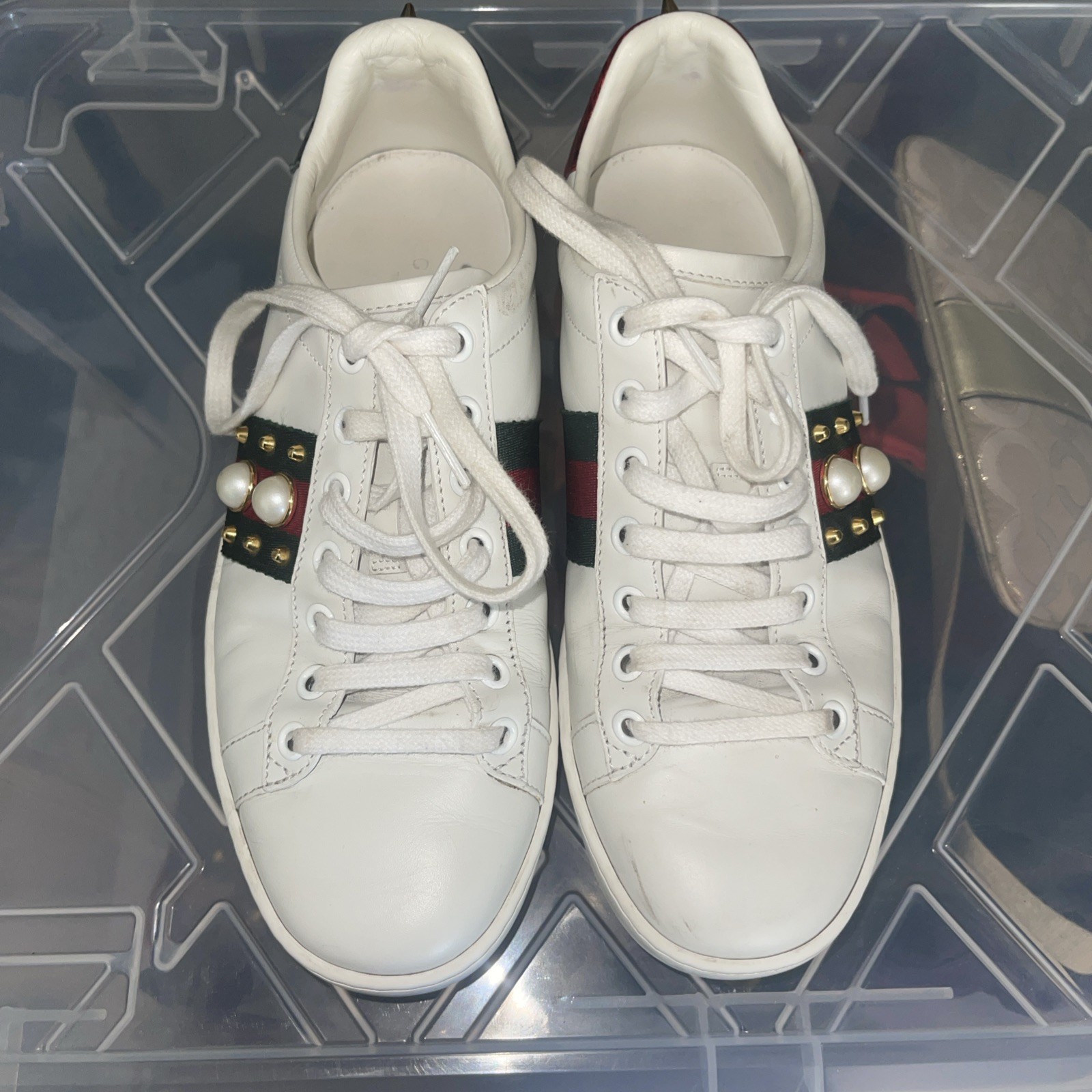 Gucci Ace Embroidered Pearl Stud Sneakers