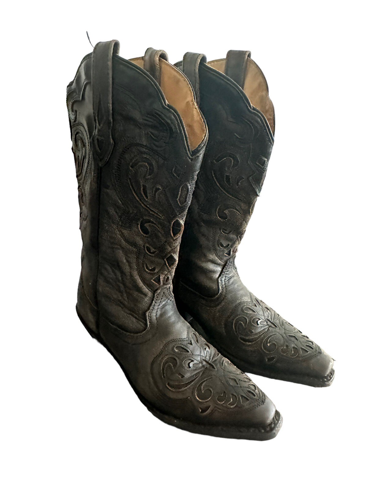 Womens Western Cowboy Gray Embroidered Boots Leather Hand Made Size 6 1/2