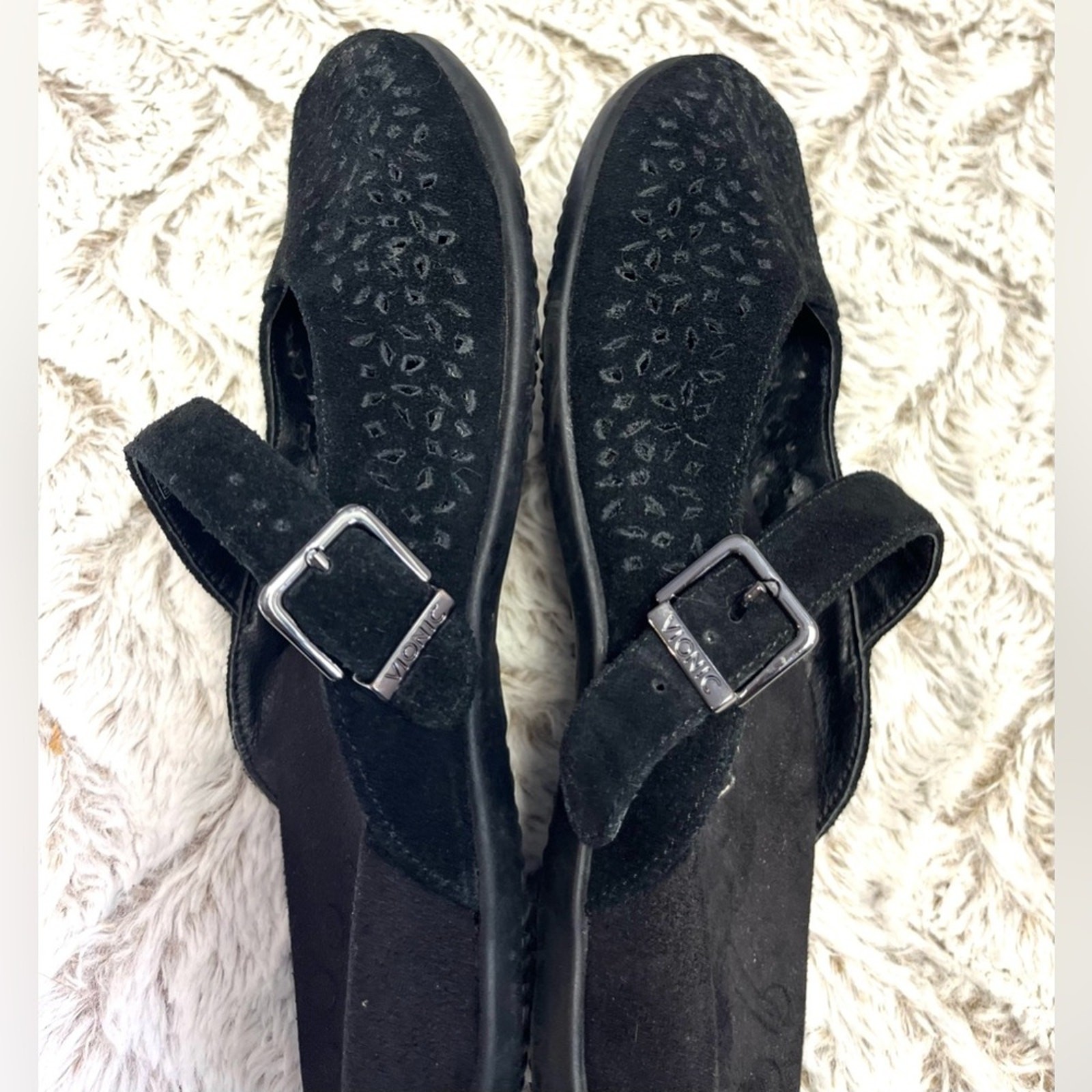 Vionic Lydia Mary Jane Black Mules Bohemian Minimalist Chic Comfort Size 8