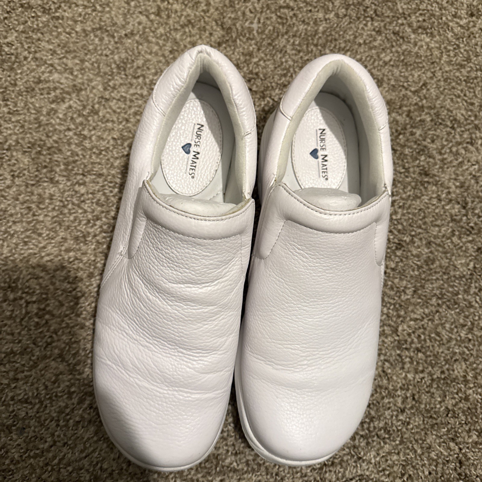Nurse Mates Dove White Leather Clogs Slip On Comfort Shoes Women Size 9.5 W GUC