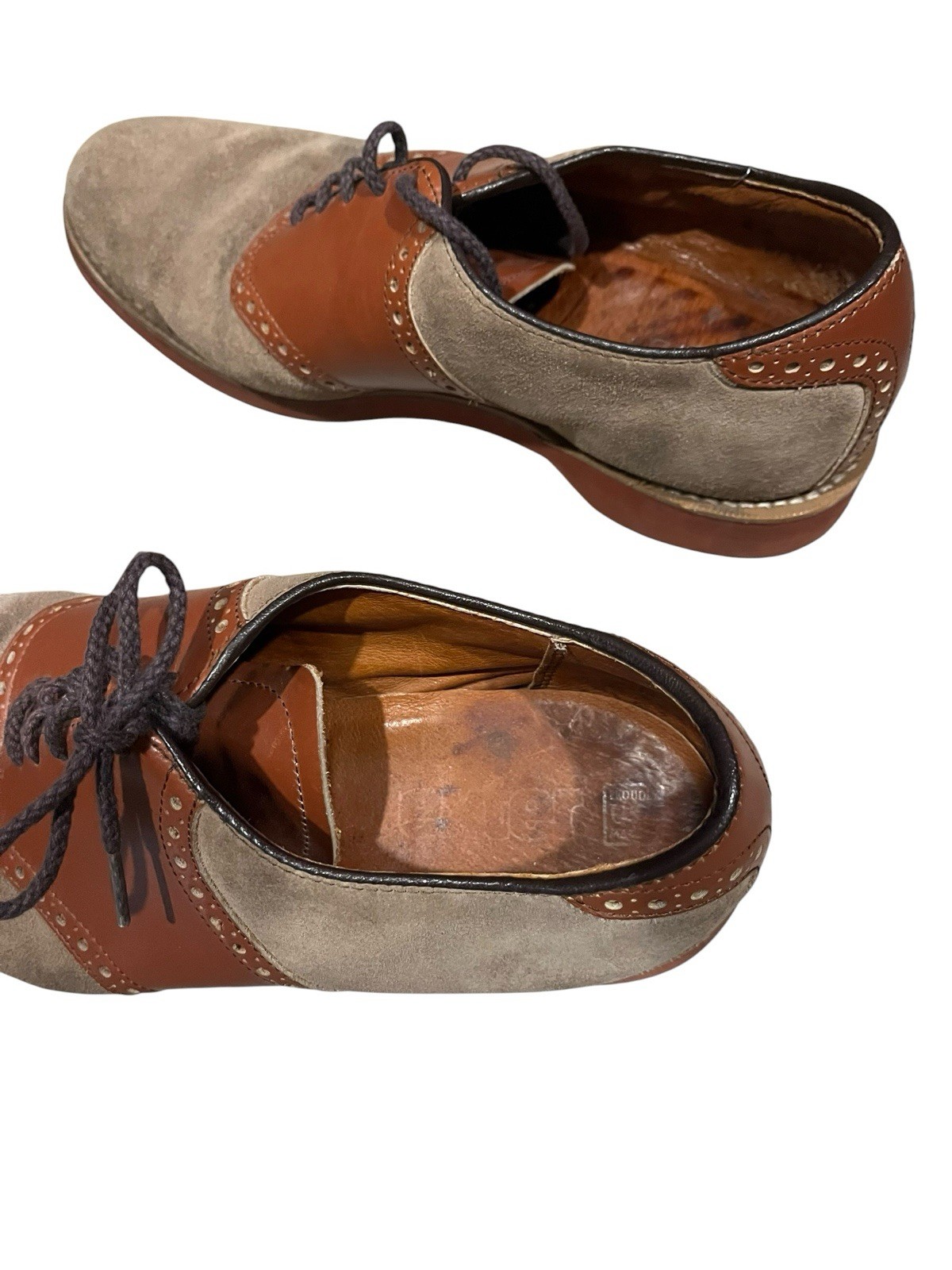 Vintage Dexter Saddle Oxford Shoes Brown Tan Leather Suede USA Womens 7.5W