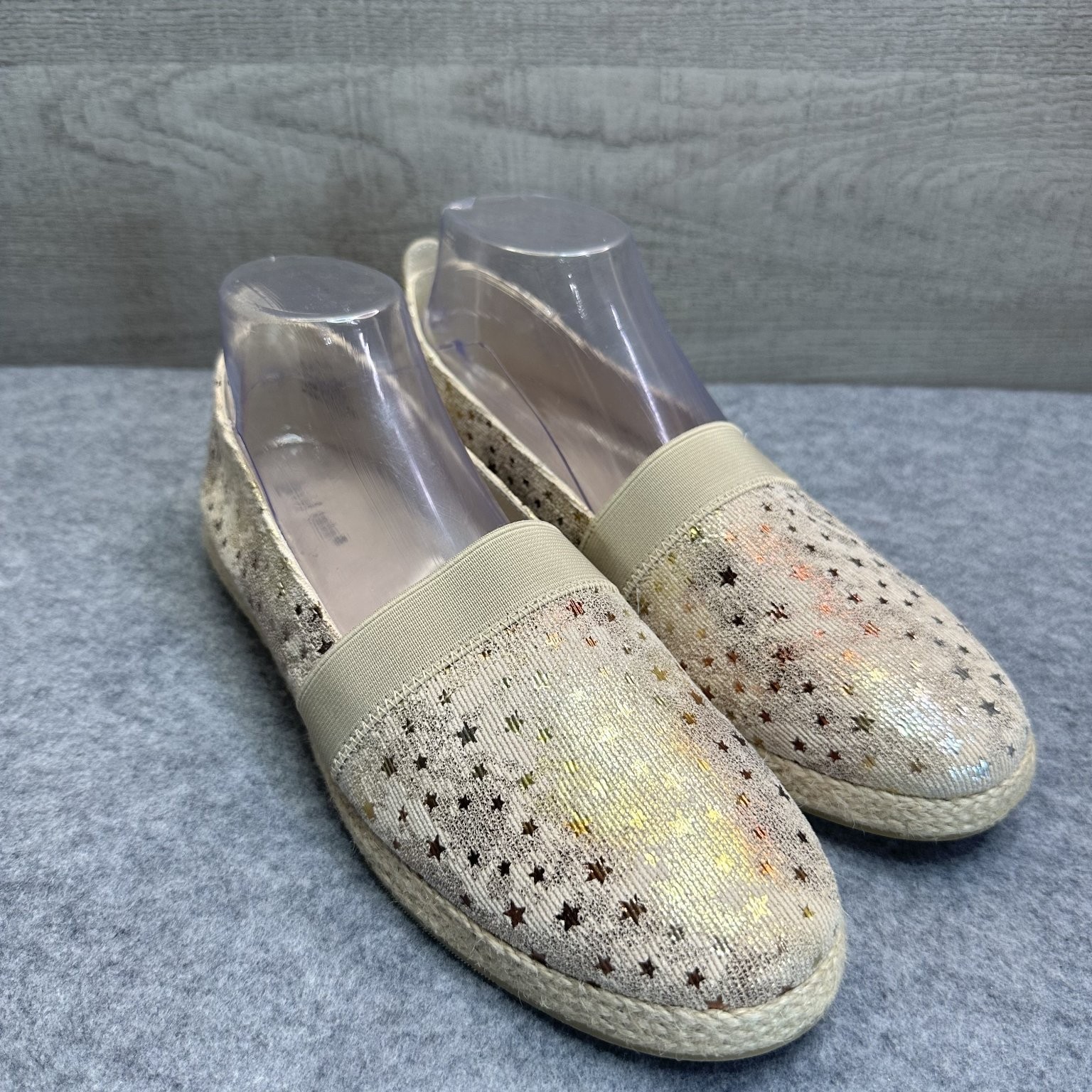 David Tate Women’s Comfort Shoes 10N Beige Star Print Slip-On Metalic Gold