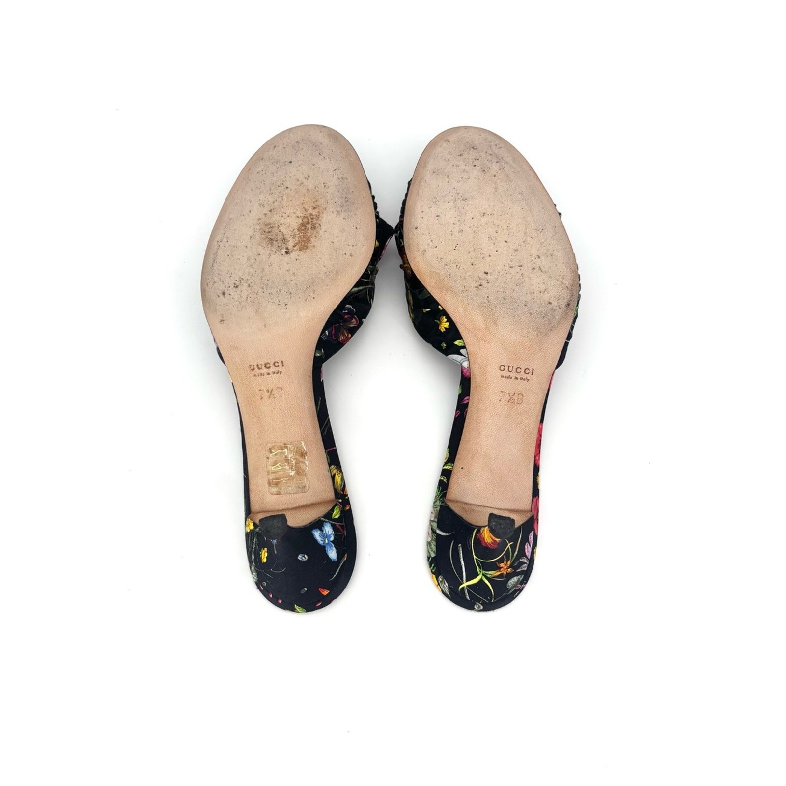 Vintage Gucci Flora Bow Slip On Kitten Heel Slip On Mules Sandals 7.5