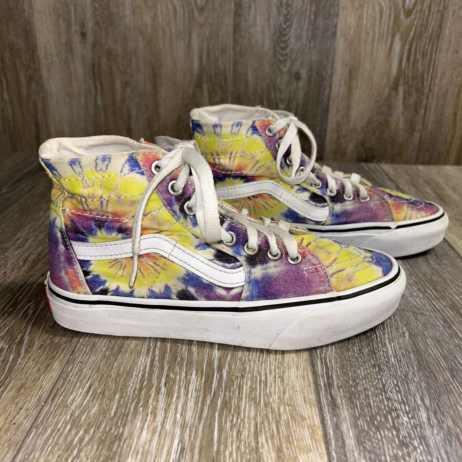 Vans SK8 Hi Tapered Washed Tie Dye Purple Yellow Skate Shoes US Size M 5 / W 6.5