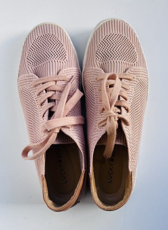 Women’s Lucky Brand LP- Luika Woven Tie Up Sneakers Pink/White Size 8.5 Mesh