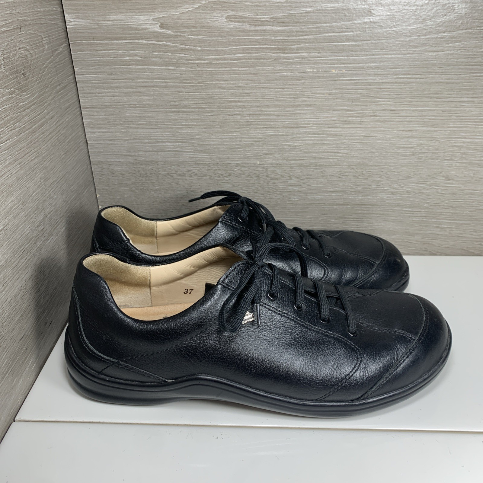 Finn Comfort Lexington Germany Black Nubuck Leather Lace Up Sz 37 US 6.5-7