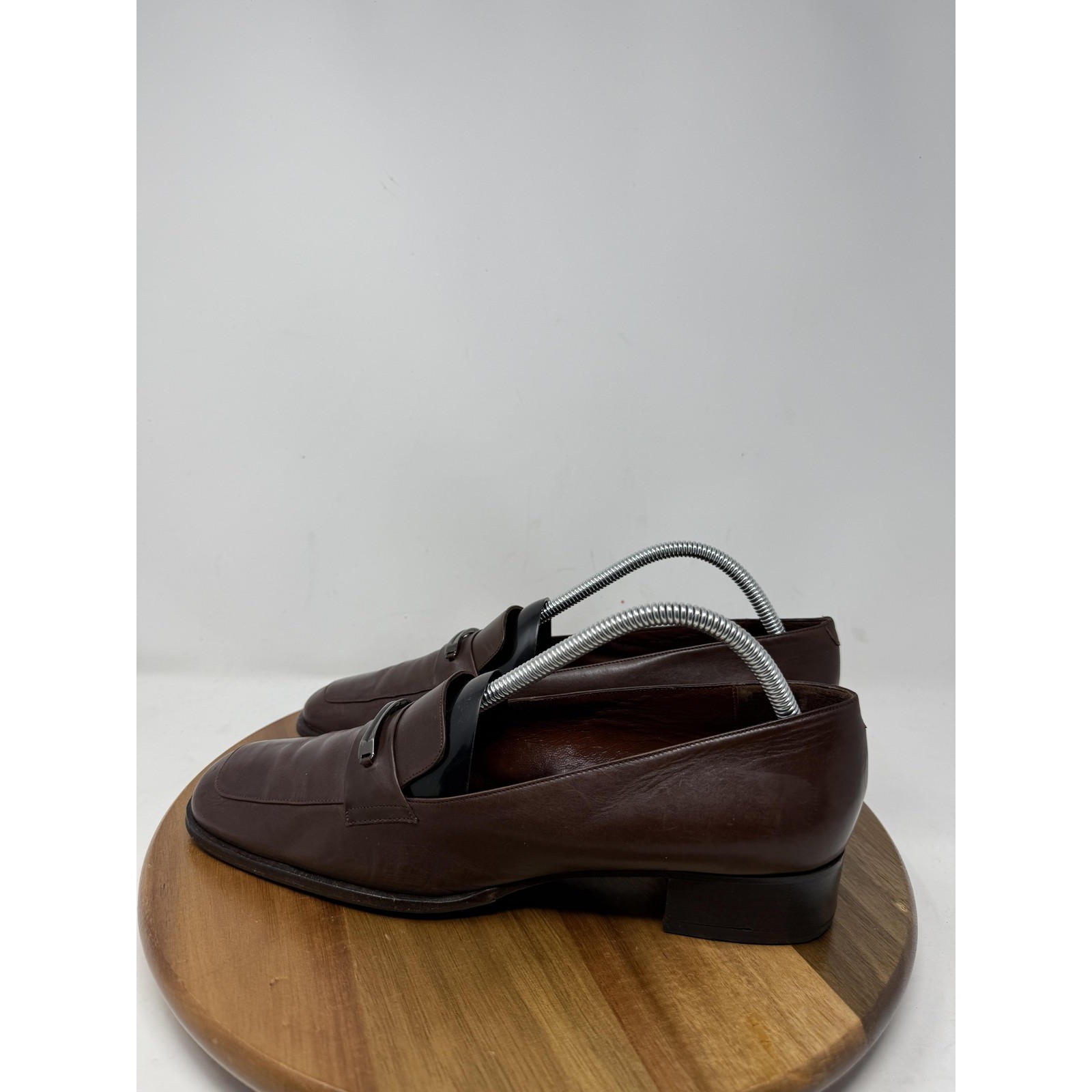 Bally Shoes Mens Size 10.5 Brown Leather Metal Bit Loafers Dress Slip On Vibram