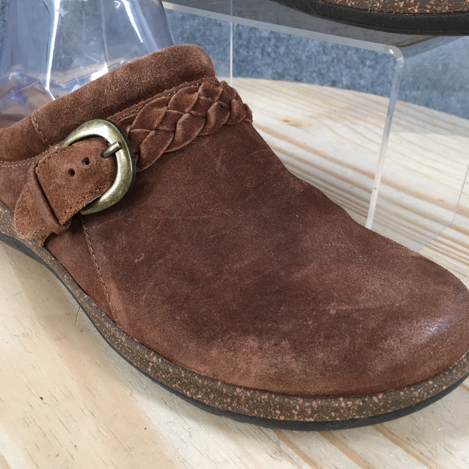 Aetrex Libby Shoes Womens 9-9.5 Casual Slip On Comfort Mule Clogs Brown Leather