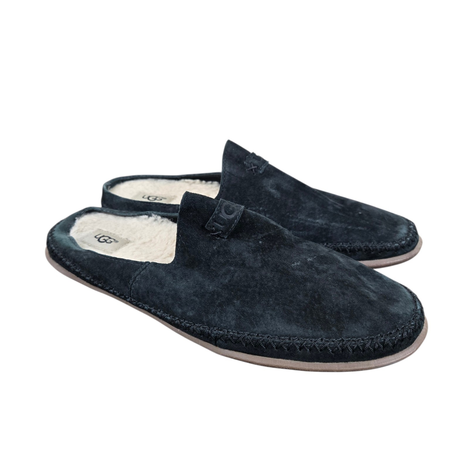 UGG Tamara Slip On Mules Sz 8 Suede Shearling Black Comfort Cozycore