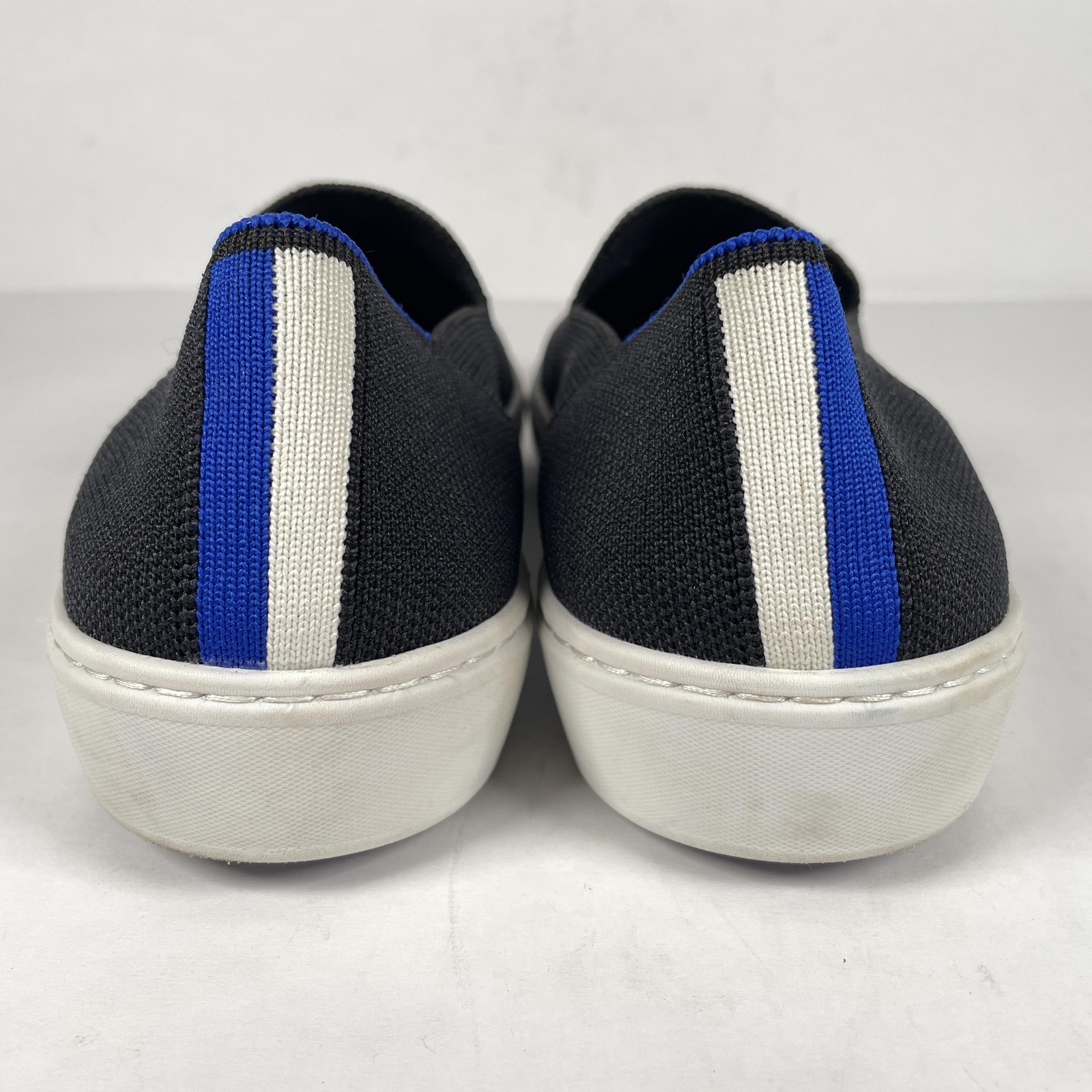 Rothy’s Shoes Womens Size 9 Black White Blue Slip On Sneakers Sustainable Knit