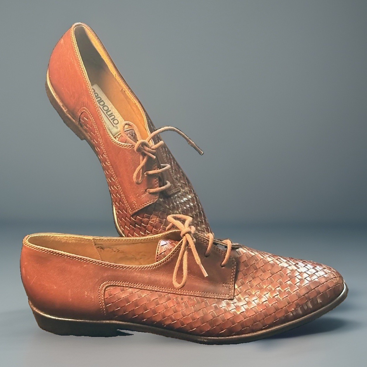 Vintage Bandolino Brown Woven Leather Oxford Women’s US10M Made In Brazil
