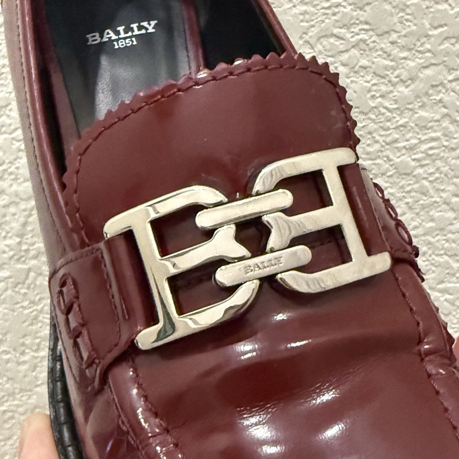 BALLY Ellyane 35 Heritage Red Burgundy Calfskin Leather Low Heel Loafers 38.5